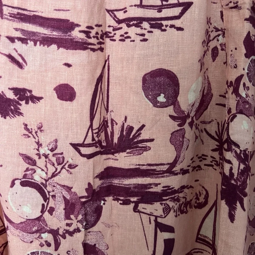 Denim & Co. Naturals Linen Blend Pink Tropical Midi Skirt Size Large Petite
